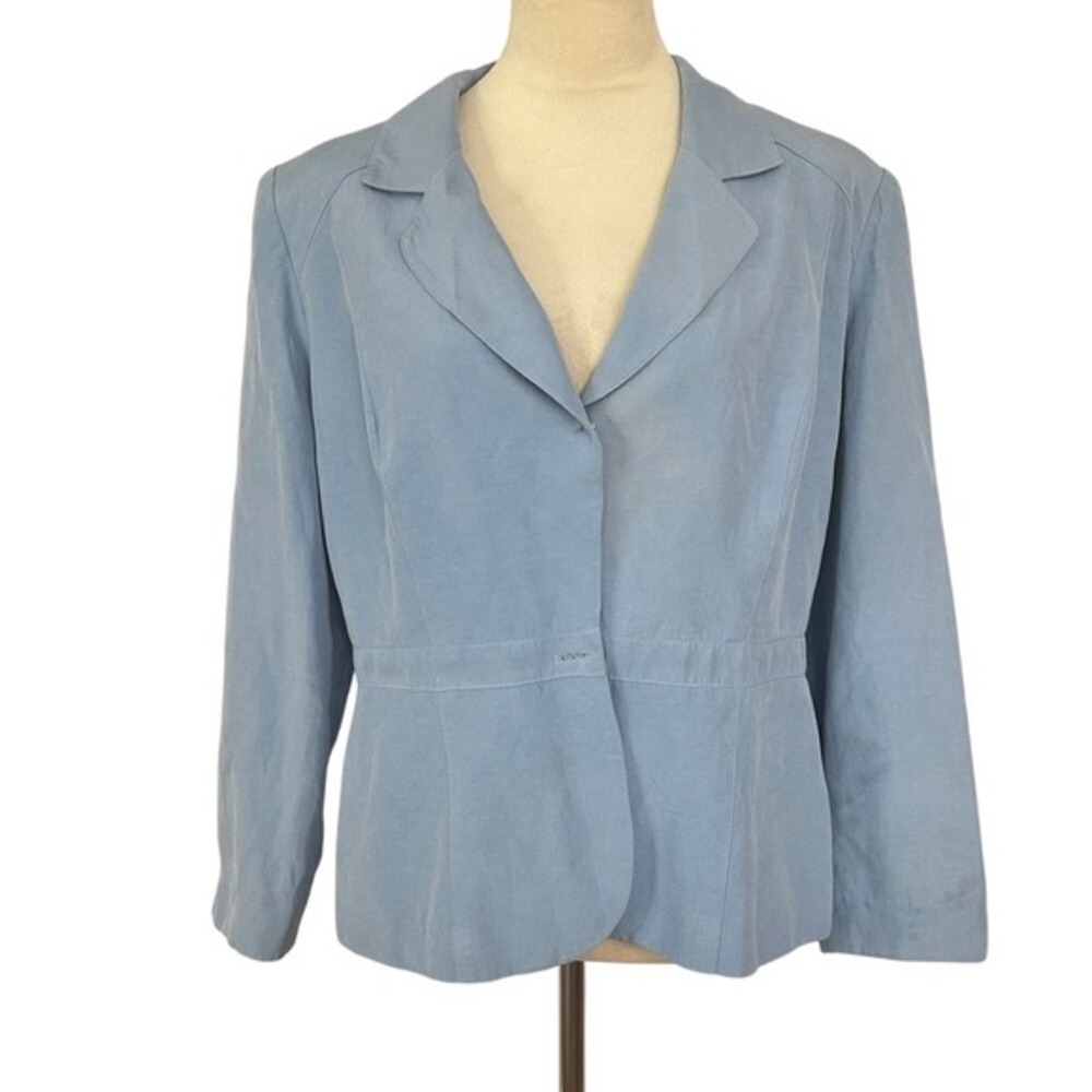 Donna Morgan Silk Linen Blend Blazer Snap Front Career Jacket Blue Womens 14
